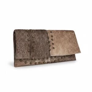 Kanishka Haircalf Envelope Clutch Studded Boho Neutral Leather Bag